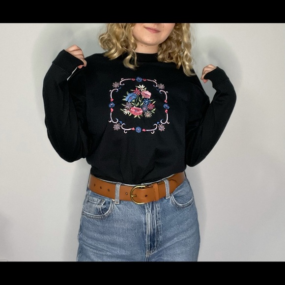 Vintage Embroidered Floral Sweater - Medium - Picture 3 of 6
